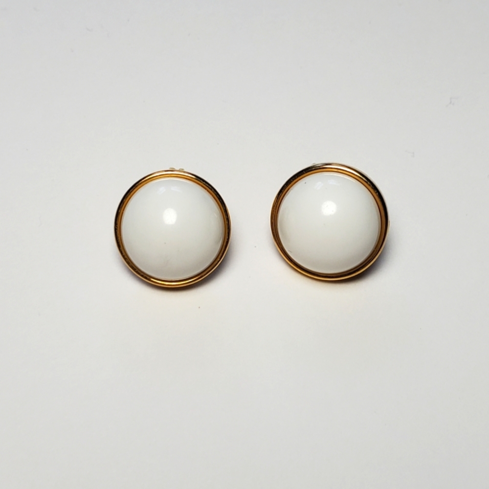 Monet White Button Clip-on Earrings